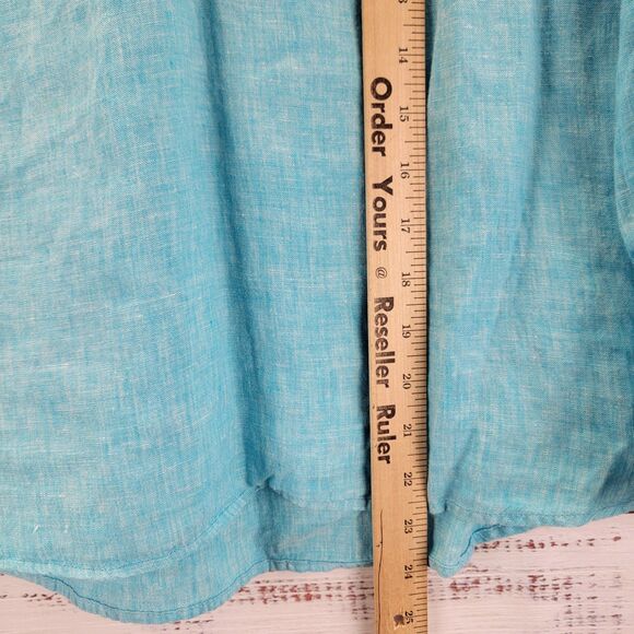 Talbots Linen Pintuck Popover Shirt Womens S Petite Blue Roll Tab Beach Minimal - Picture 2 of 8